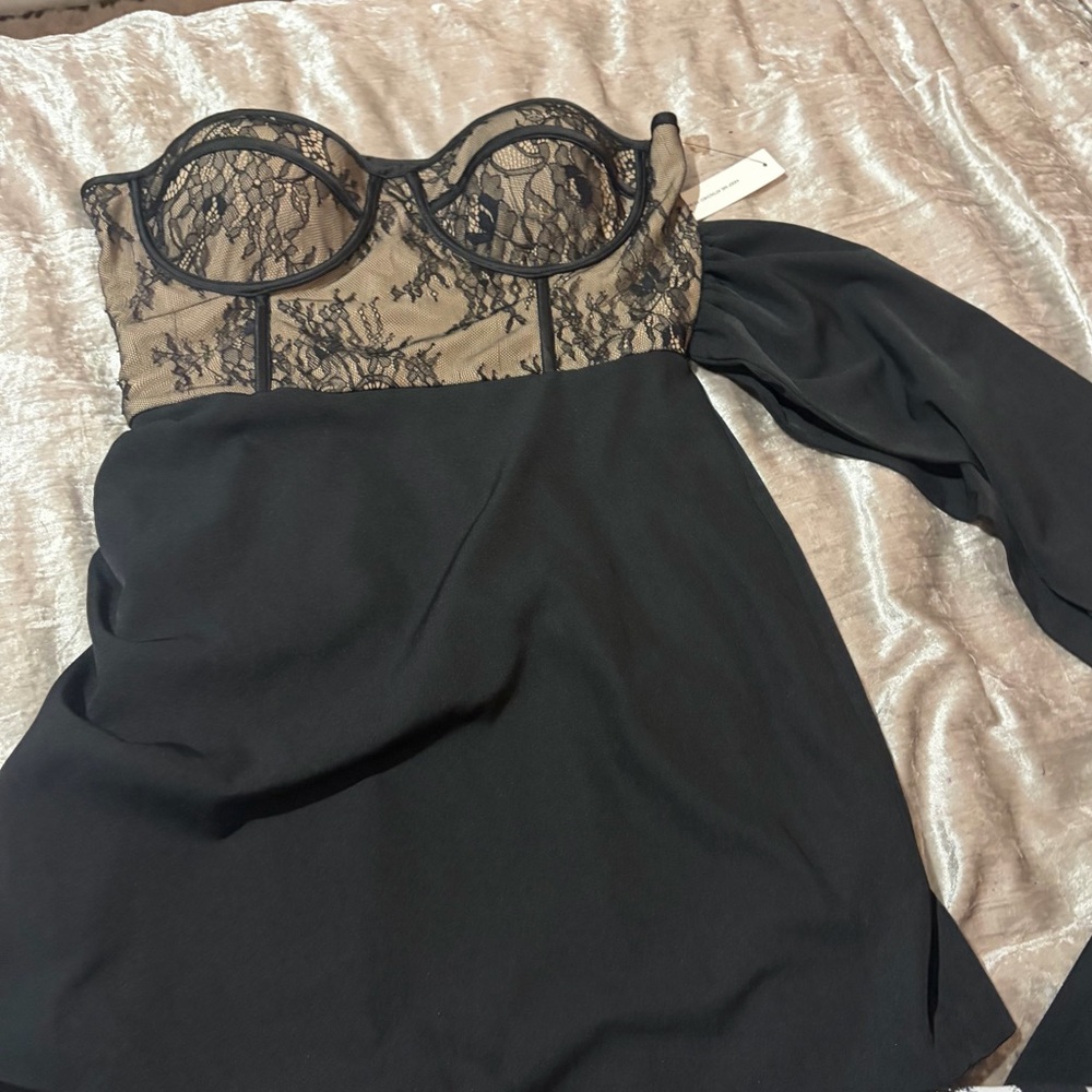 Corset Top color Nude w/ lace detail into Silky Lower Portion - Strapless Dress
